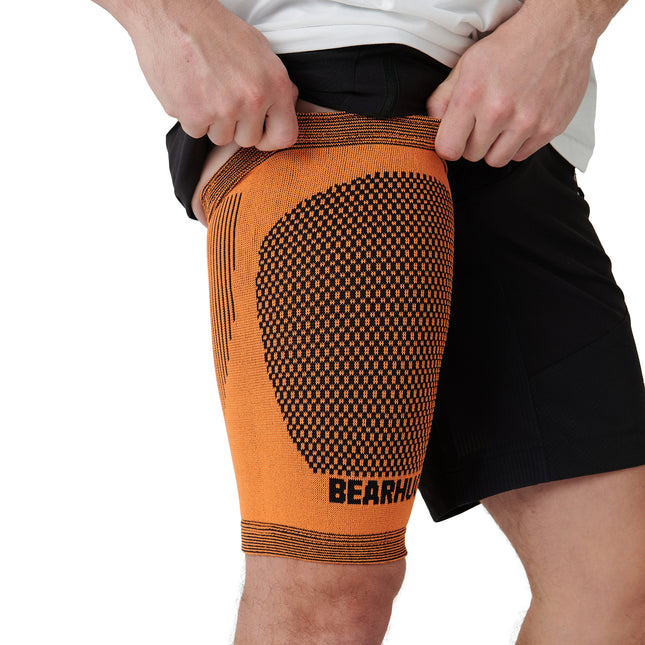 close up of Thigh Compression Support Sleeve For Hamstring & Leg Recovery